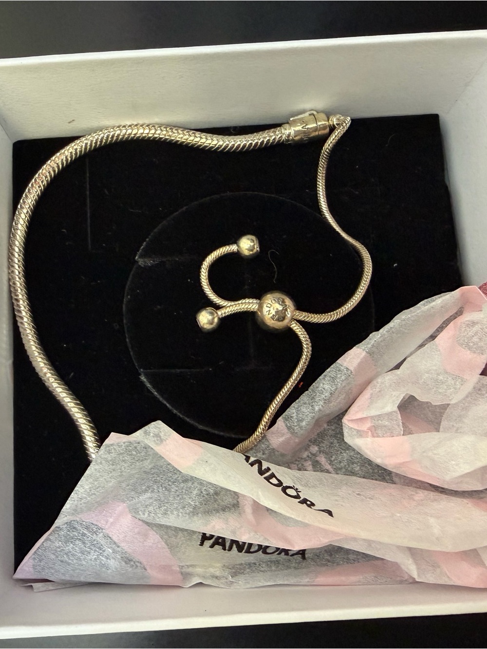 Pandora Silver Adjustable Snake Chain Bracelet with Sliding Clasp